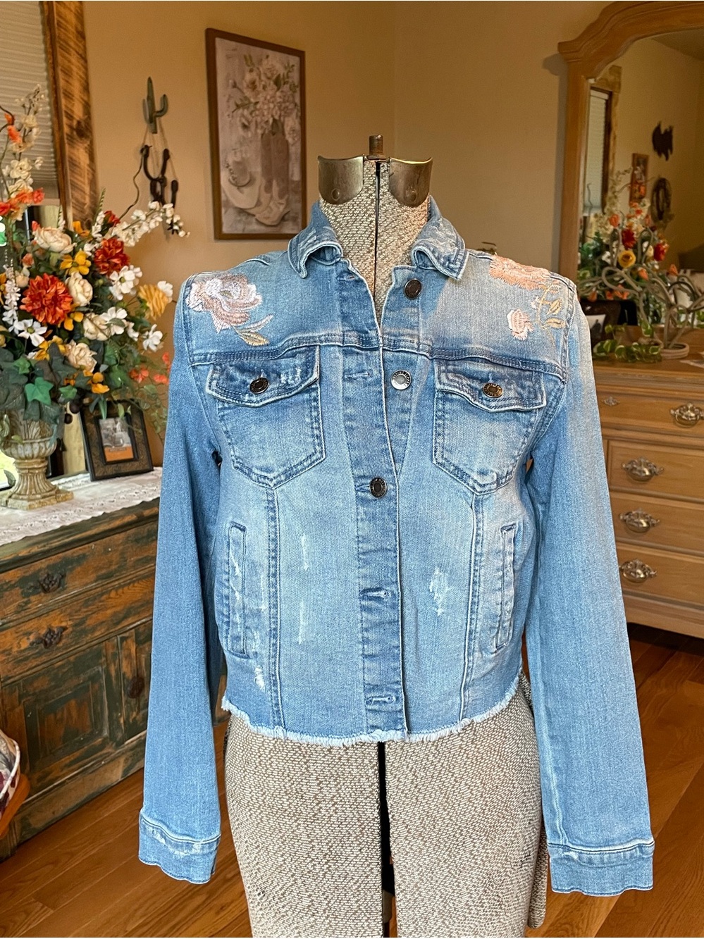 Embroidered Light Blue Denim Jacket - Women